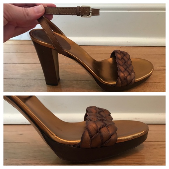 Gucci Gold Leather Braided Platform Sandal - Picture 4 of 8